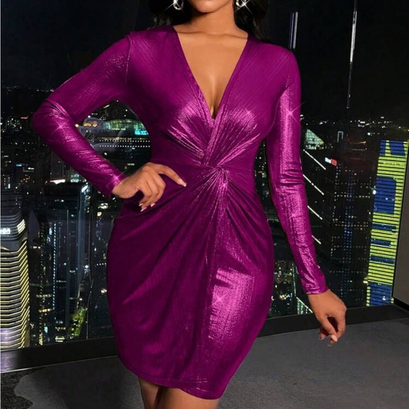 Luxe plunging V neck twist front party formal evening dress - Picture 10 of 16